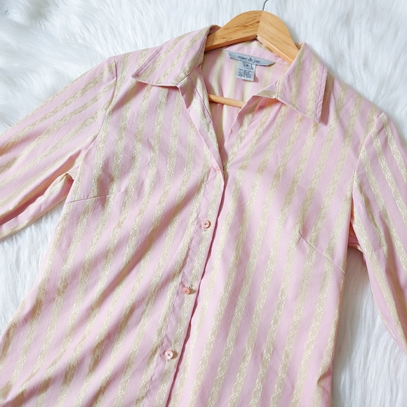 Mac & Jac Striped Collared Button Up Pink Blouse Shirt Sz 4 - Picture 4 of 5